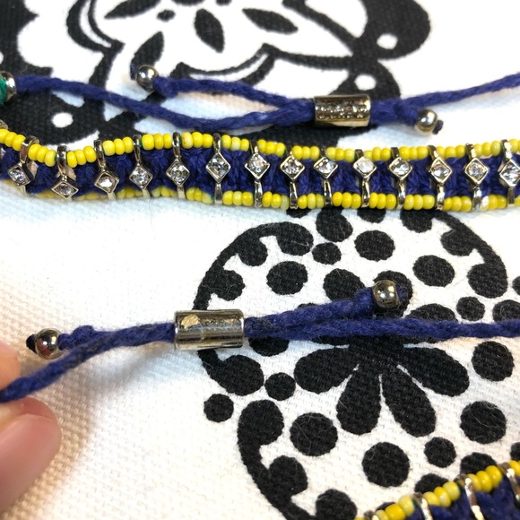 Set of 2 Blue / Yellow Rhinestone Adjustable J. Crew Bracelets - Picture 2 of 5
